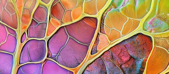Poster - Vibrant micrograph of plant root tip tissue showcasing intricate cell structures at 100X magnification with colorful patterns.