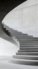 Leinwandbilder - Curved Concrete Staircase Minimalist Architectural Design in Urban Government Spaces - Elevating Modern Civic Structures and Enhancing Institutional Aesthetics