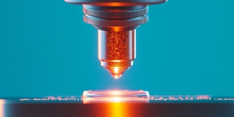 Aufkleber - Futuristic Laboratory Microscope Digital Analysis with Glass Slides and Specimens - High-Tech Research Setup for Precision Science Documentation in Biotechnology and Medical Labs