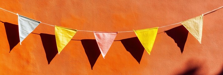 Poster - Vibrant Ethnic Festive Banner Display Textured Fabric Flags on Bold Wall - Community Engagement and Cultural Marketing for Events and Urban Design