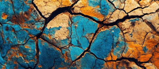 Aufkleber - Abstract rock stone texture featuring vibrant colors and intricate cracks creating a visually striking surface design.