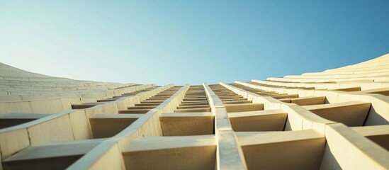 Aufkleber - Geometric architectural pattern with a clear blue sky background showcasing modern design and symmetry in building structures.