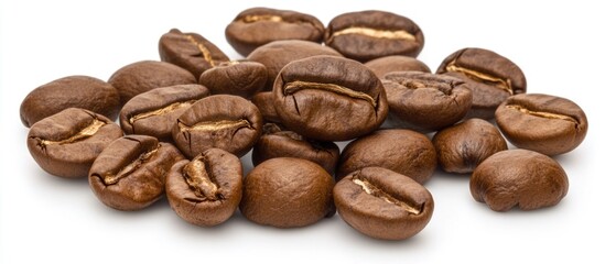 Aufkleber - Fine roasted coffee beans arranged over a clean white background for a fresh and aromatic coffee experience.