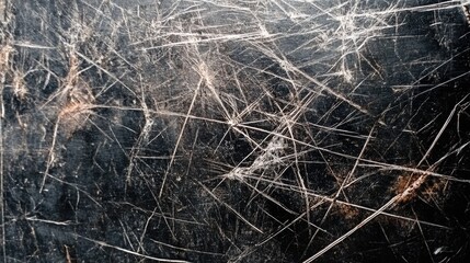 Poster - Close-Up of Scratched and Rusty Black Metal Surface with Textured Patterns and Imperfections