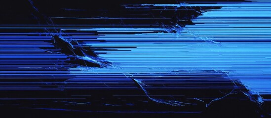 Aufkleber - Abstract digital glitch art featuring blue static noise and horizontal lines representing screen error or signal disruption.