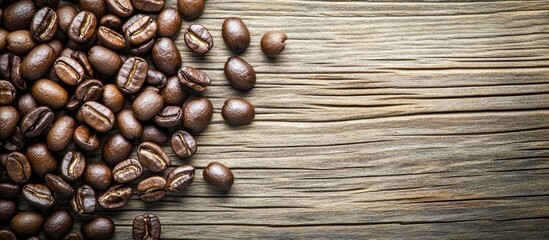 Poster - Roasted coffee beans on rustic wooden background ideal for food and beverage related projects