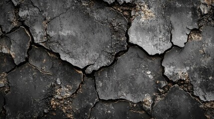Poster - Cracked Earth Texture in Black and White with Scarred Surface and Uneven Fissures for Background or Overlay Design Use