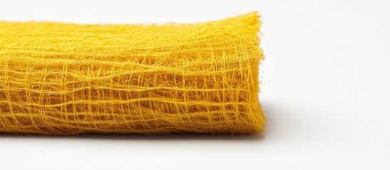 Aufkleber - Coarse golden yellow cotton fabric roll showcasing chaotic thread fibers isolated on clean white background for textile and design use