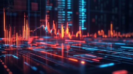Poster - Abstract Futuristic Financial Data Visualization with Glowing Lines