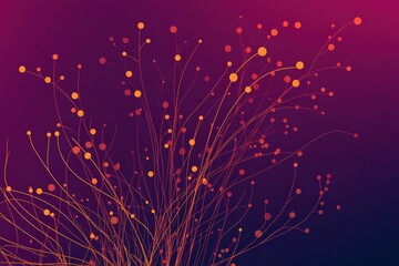 Poster - Abstract design featuring vibrant orange dots and flowing lines on a purple background