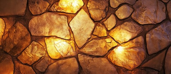 Aufkleber - Natural stone wall texture illuminated by warm light creating a beautiful rock pattern background for design and decor applications.