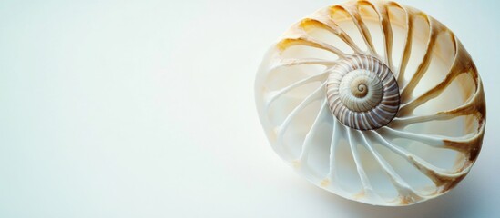 Aufkleber - Elegant nautilus seashell on a white background, showcasing its intricate spiral patterns and natural beauty. Perfect for marine-themed designs.
