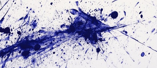 Sticker - Dark blue ink splatter with grunge texture on a white background creating an abstract artistic effect for various creative projects.