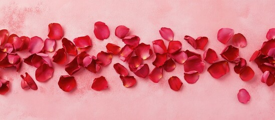 Aufkleber - Rose petals on soft pink background creating a romantic ambiance with ample blank space for textual overlays or design elements