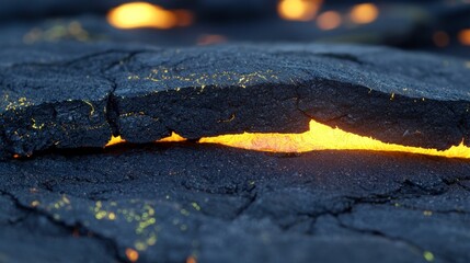 Wall Mural - Glowing Orange Lava Flowing Through Dark Volcanic Rock