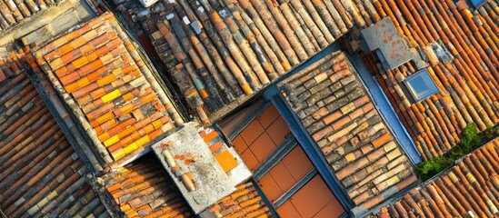 Poster - Colorful Rooftop Textures and Patterns of Traditional Mediterranean Architecture from Above
