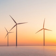 Aufkleber - Harmonious Sunset Aesthetic Industrial Wind Turbines with Solar Panel Foreground - Clean Energy Content for Sustainable Development and Green Tech Innovation