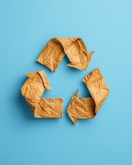 Aufkleber - Eco-Chic Circular Economy Visual Textured Paper Arrow Symbol on Flat Blue Surface - Sustainable Materials for Innovative Environmental Branding and Waste Reduction