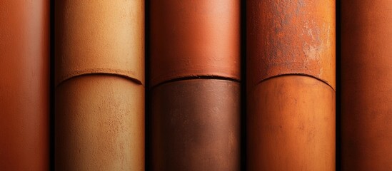 Aufkleber - Terracotta roof tiles arranged in a vertical stack showcasing rich earthy tones and textures ideal for architectural backgrounds and designs.