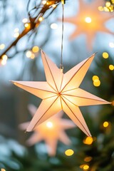 Poster - Contemporary Festive Lighting Ornate Star Lanterns with Fairy Lights and Metallic Accents - Seasonal Decor for Holiday Marketing and Retail Display