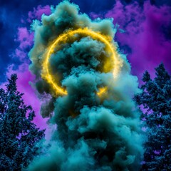 Wall Mural - Glowing Ring in Smoke Cloud Night Sky