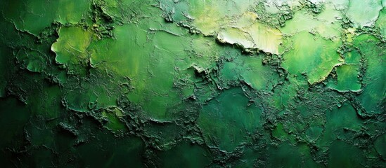 Aufkleber - Textured green wall surface with artistic plaster for designers abstract background concept featuring rough illuminated patterns.