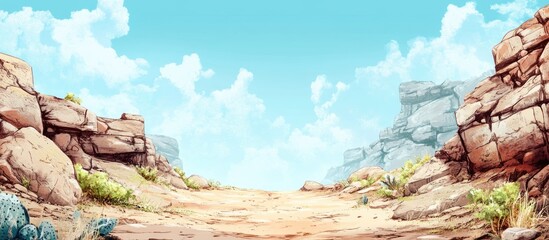 Aufkleber - Rocky landscape with clear blue sky ideal for background design and customizable text placement in an open area
