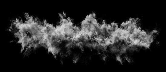 Sticker - Sandy explosion dust cloud on black background Abstract texture element for graphic design use in digital art and creative projects