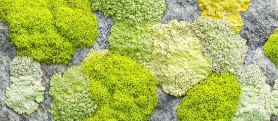 Aufkleber - Lush green lichen and moss texture on stone surface Natural earthy background for design projects and nature-inspired themes
