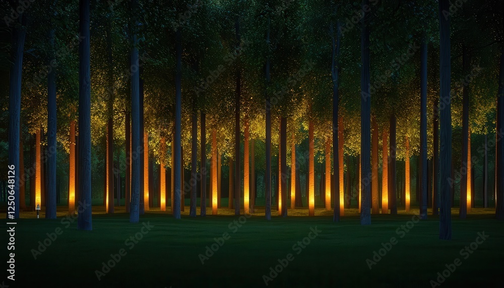 net zero emissions impact. A conceptual glowing forest thriving due to ...