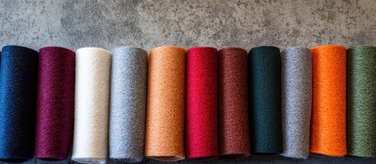 Aufkleber - Colorful rolls of felt fabric arranged neatly showcasing a vibrant spectrum of colors for crafting and design projects.