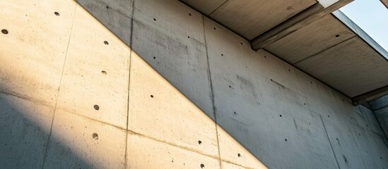 Aufkleber - Geometric patterns of roof shadow cast on a textured concrete wall in natural sunlight showcasing architectural design elements.