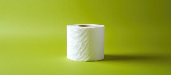 Poster - Toilet paper roll against a vibrant green background emphasizing cleanliness and simplicity in household essentials.