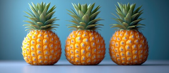 Aufkleber - three ripe pineapples arranged in a row against a light blue background