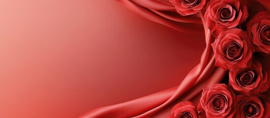 Aufkleber - Elegant red roses framed by flowing fabric providing space for personalized text or messages. Perfect for invitations or romantic designs.