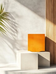 Aufkleber - Minimalist Education Display Vibrant Textbook on Sculpted Concrete Block with Sunlit Shadows Modern Academic Visuals for Digital Learning Content and Library Design Trends