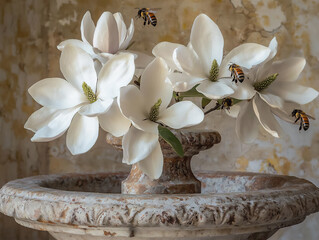 Canvas Print -  magnolia elegance in historic garden