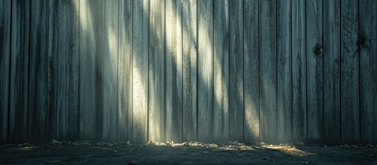 Aufkleber - Gray wooden backdrop with vertical lines illuminated by autumn sunlight creating a warm texture perfect for copy space and design projects