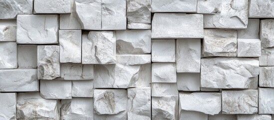 Aufkleber - Textured gray and white brick wall with varied stone patterns suitable for backgrounds and architectural designs