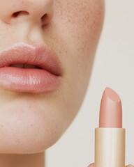 Poster - Minimalist Eco Beauty Aesthetic Young Woman with Eco-Friendly Bamboo Lipstick - Sustainable Fashion and Ethical Cosmetics for Conscious Living