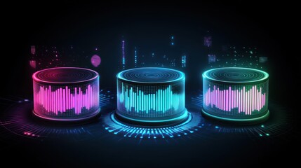 Poster - Futuristic Audio Visualizer with Vibrant Colors and Dynamic Waveforms