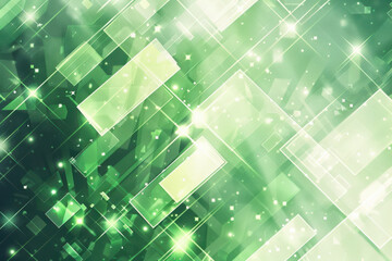 Wall Mural - close up horizontal abstract illustration of glowing green transparent geometric shapes background