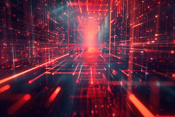 Wall Mural - close up horizontal abstract image of a glowing virtual cyberspace