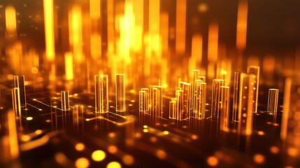 Poster - Abstract glowing cityscape illustration, golden futuristic technology background