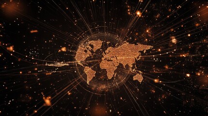 Poster - A global cybersecurity network visualization, showing a digital shield protecting business data.