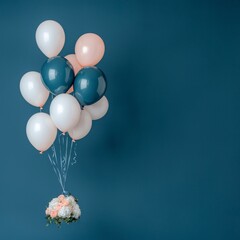 Wall Mural - Pastel Balloons and Flower Bouquet Floating Against a Blue Background