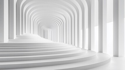 Poster - Abstract white architectural hallway, perspective steps, light, modern design, empty space