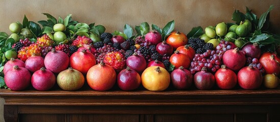 Canvas Print - Vibrant assortment of tropical fruits including mangosteen, pomegranate, and grapes showcasing healthy dietary options in Vietnam's market.