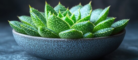 Sticker - Haworthia succulent plant arrangement in a decorative bowl showcasing vibrant green leaves and textured patterns for indoor decor and gardening.