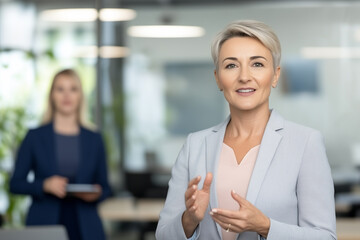 Aufkleber - confident businesswoman giving presentation in modern office